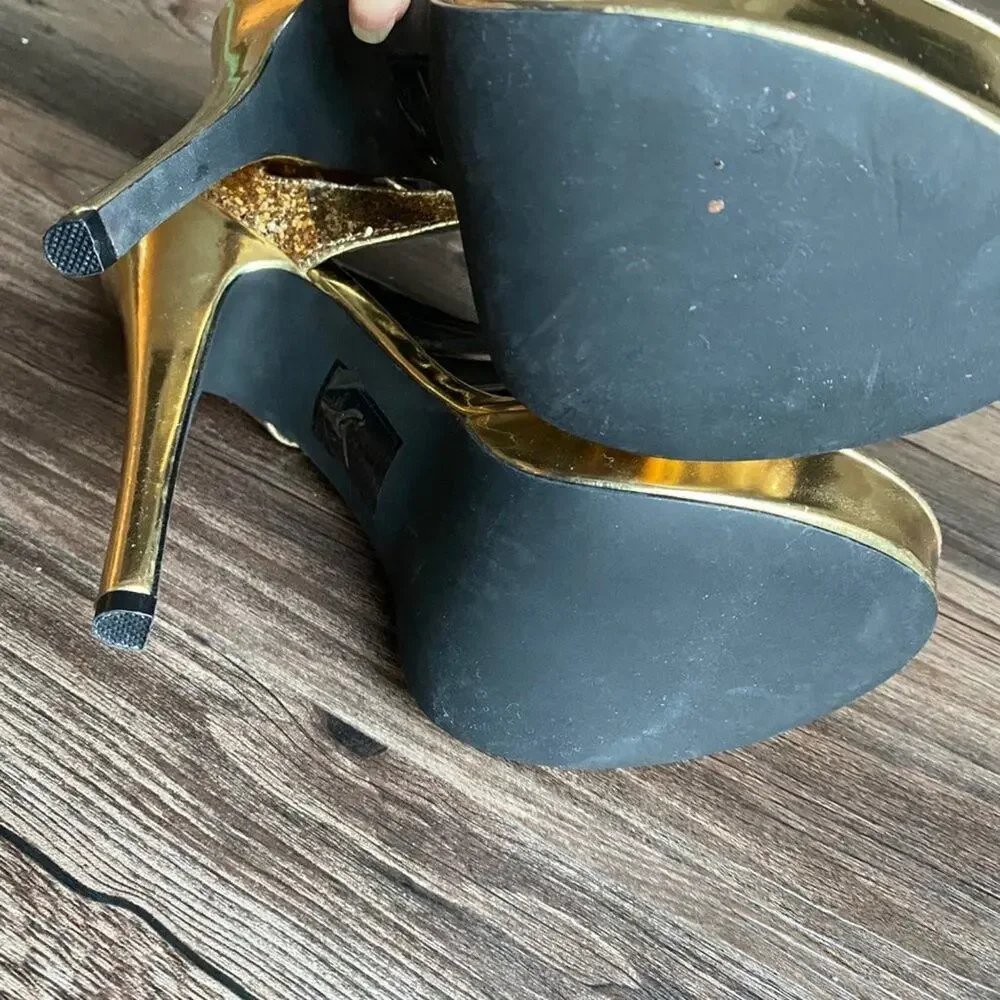 Socialite by: Shoe dazzel sz 8.5‎ gold Y2K platform stilletto glitter heels
